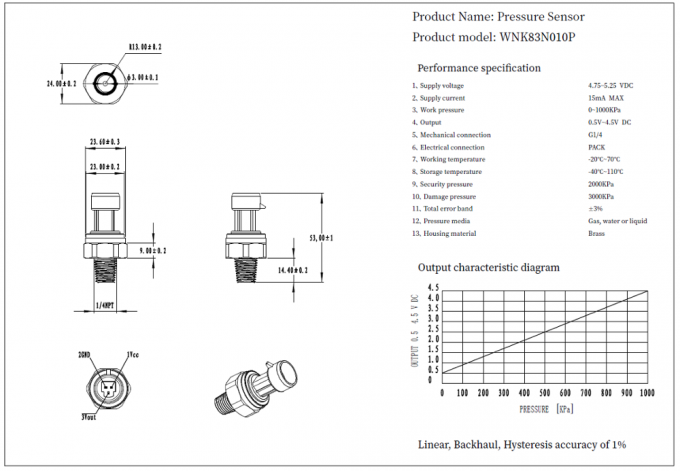 Датчик давления воды латуни бара 20bar низкой цены 10 с выходом 0.5-4.5V